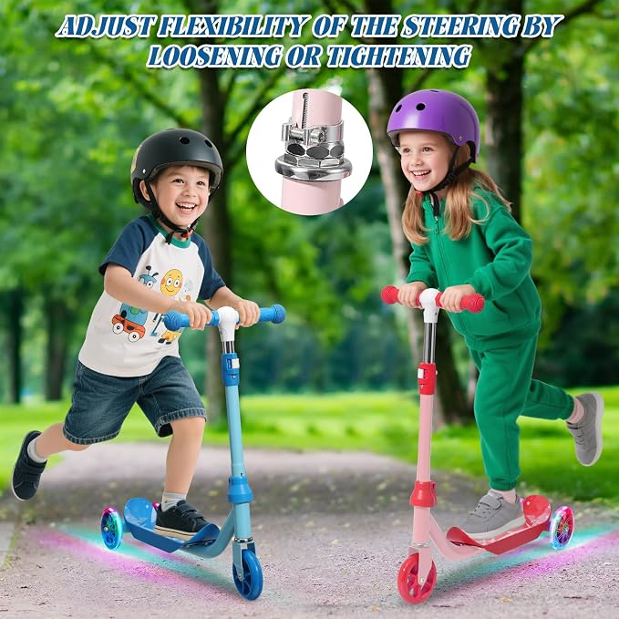 Kids Scooter with LED Light-Up Wheels, Adjustable Handlebar Scooter, Kids Toys Gift for Boys & Girls (Height 37-50") | Outdoor Play for Ages 3,4,5,6 | Extended Footrest