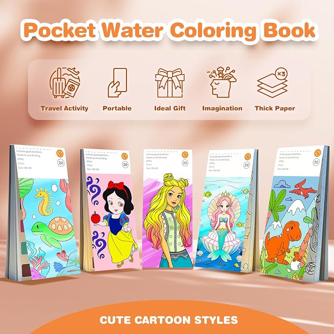 ZHOC Paint with Water Coloring Books for Kids, Pocket Mess Free Watercolor Painting Sets for Kids Ages 3 4 5 6 7 8+, Water Color Paint Set Arts and Crafts Gift for Boys Girls, Mermaid