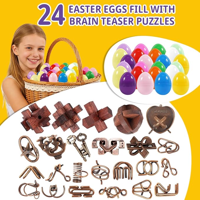 Brain Teaser Puzzles Set, Wooden & Metal 3D Unlock Interlock Game, Kongming Luban Lock Wire Disentanglement IQ Puzzle, Logic Challenge Educational Gift for Adults Teens Kids