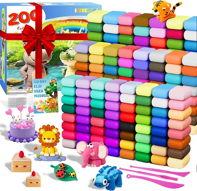 MuseLuxe Air Dry Clay - 200 Pack Modeling Clay Kit with 3 Sculpting Tools,Safe & Non-Toxic,DIY Magic Toys Gifts for Boys,Girls,Kids