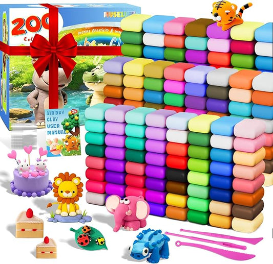 MuseLuxe Air Dry Clay - 200 Pack Modeling Clay Kit with 3 Sculpting Tools,Safe & Non-Toxic,DIY Magic Toys Gifts for Boys,Girls,Kids