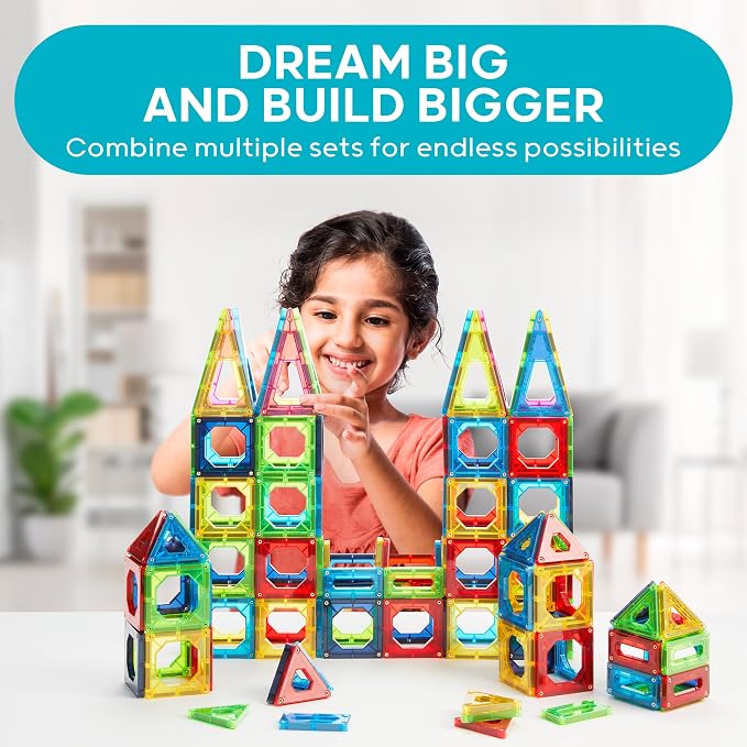 Discovery 100-Piece 3D Magnetic Tiles Set, Educational STEM Kids Toys, Ages 4+, Construction Building Block Creativity Kit, Engineering Development