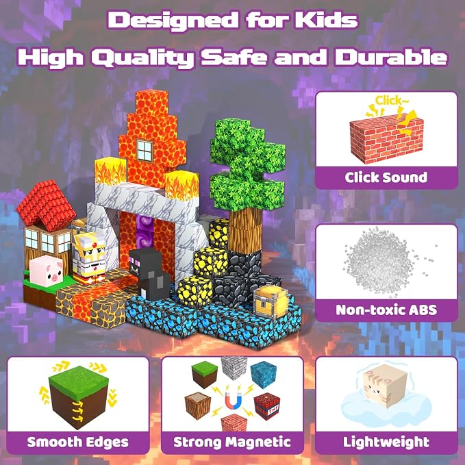 Magnetic Blocks, 48PCS Magnetic Tiles Building Blocks, Magnet Cubes STEM Sensory Game Toys Christmas Birthday Gifts for Kids Girls Boys Age 3+ (Forest Lava)