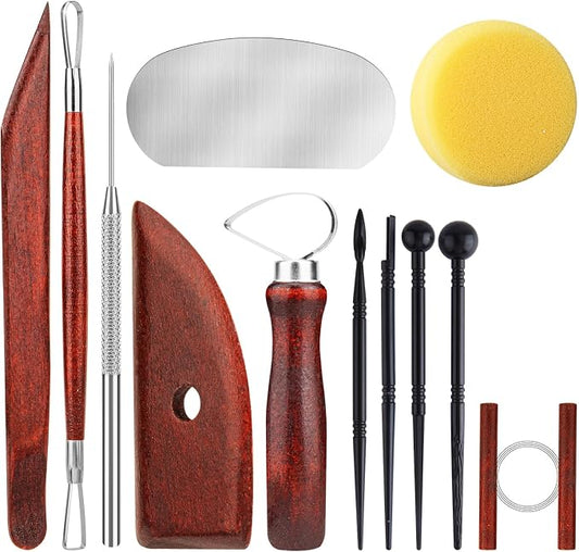 12PCS Pottery Tools Kit, Polymer Clay Tools Set for Sculpting, Air Dry Clay Tools, Ceramic Tools for Carving, Modeling, Molding, Shaping, Dotting, Trimming, Arts Crafts Supplies, Adults, Beginners
