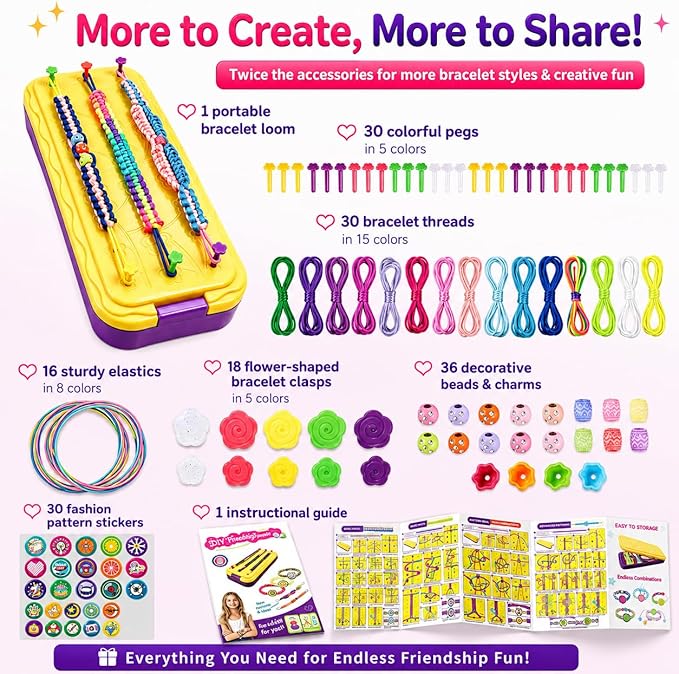 DDAI Arts and Crafts for Kids Age 8-12 Friendship Bracelet Making Kit for Girls - Best Birthday Gifts Ideas for Girl 7 9 10 11 Year Old - Popular Bracelets String Maker Toys Set