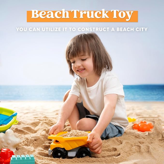 Sloosh Beach Sand Toys Set - Dump Truck Car Toy with Sand Molds for Toddlers Outdoor Play, Collapsible Foldable Buckets Mesh Bag Shovels Castle Animal Mold Sets, Kids Ages Sandbox Toys (Animals)