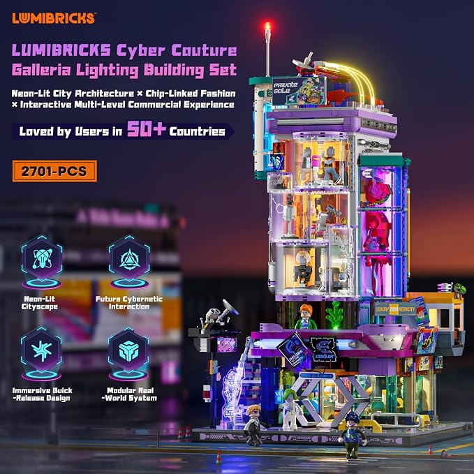 Lumibricks Cyber Couture Galleria Building Set - Cyberpunk Neon City Future Style Toy with Light Kit for Home Decor - Amazing Gift Idea for Boys & Girls, Adults & Sci-fi Lovers, 2701 Pcs