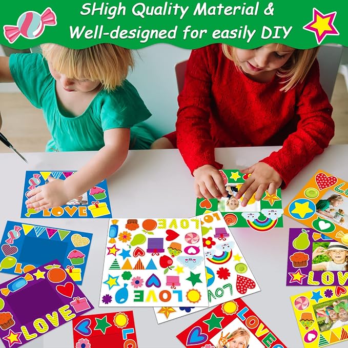 30Packs Picture Frame Crafts Kits for Kids Summer Colorful Candy Holiday DIY VBS 2026 Crafts Foam Picture Frames for Christmas Girls Gifts Game Activities Preschool Bulletin Board Decor Supplies