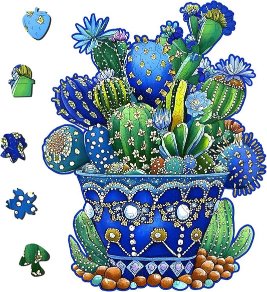 Delobil Puzzles for Adults, 200 Pieces Cactus Jigsaw Puzzles, Unique Shaped Flowers Wooden Puzzles for Adults and Kids, Family Game for Plant Lovers, 8.8 x 11.4 Inches
