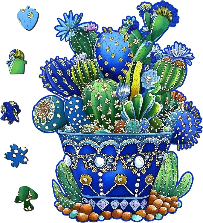 Delobil Puzzles for Adults 500 Pieces, Cactus Jigsaw Puzzles, Unique Shaped Flowers Wooden Puzzles for Adults and Kids, Family Game for Plant Lovers, 14.3 x 18.5 Inches