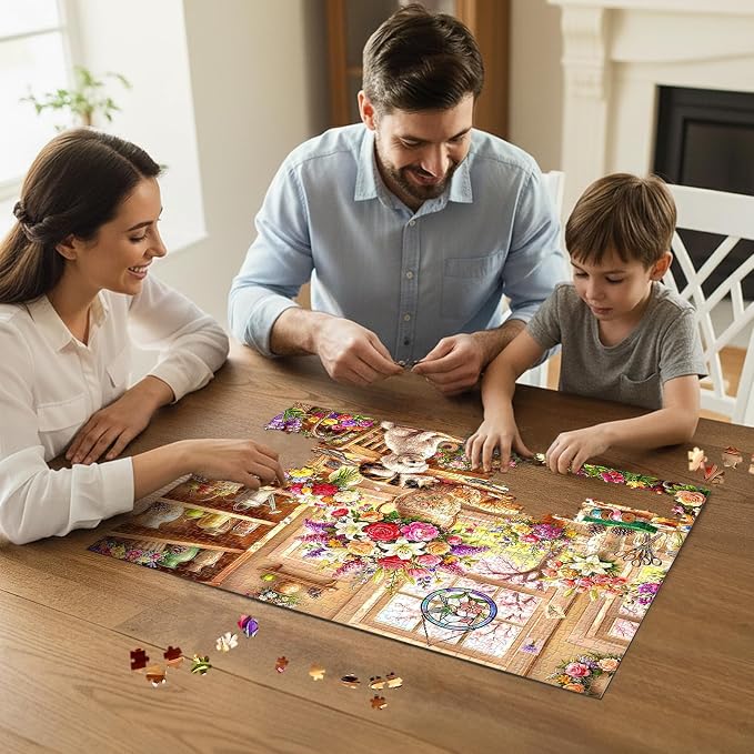 Cozy Floral Retreat Puzzles for Adults 1000 Pieces,Challenging Jigsaw Puzzles for Adults,Difficult Impossible Puzzle for Family Game Night,Puzzle with Letters on Back,Recycled Paper Jigsaw Puzzle