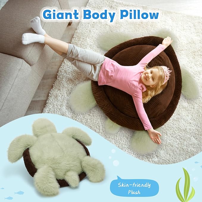MorisMos Giant Sea Turtle Stuffed Animal Plush Pillow 4ft – 51" Lifesize Stuffed Turtle Plush Toy for Kid Adult,Large Tortoise Toy Gift for Marine Lovers, Cuddly Ocean Creature Decor,CE/CPC Certified
