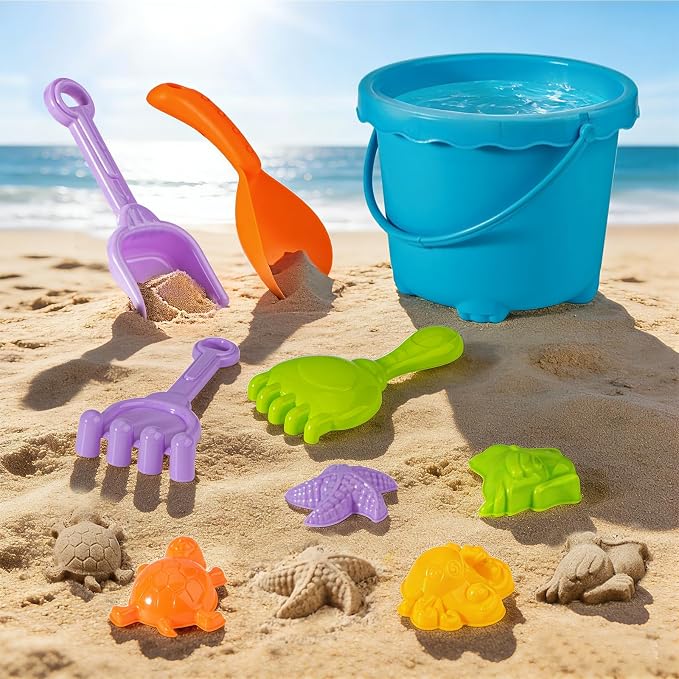 20 Pcs Sand Beach Toy Set with Large Bucket,Shovels,Rakes,Watering Can & Castle Molds - Sandcastle Building Kit for Kids Boys Girls Ages 3+, Summer Outdoor Play Accessories for Beach,Pool & Backyard