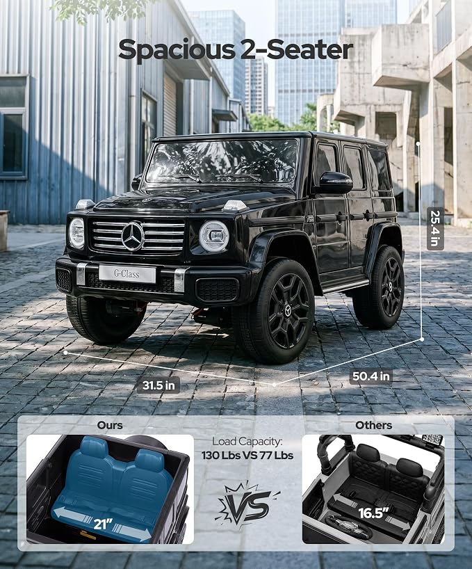 ELEMARA 2 Seater 24v Ride on Toys for Big Kids,Mercedes Benz G-Class G500 Electric Car for Kids,4WD Ride on Car with Remote Control,Battery Powered SUV,Bluetooth,Music& Horn,Low Battery Prompt,Black