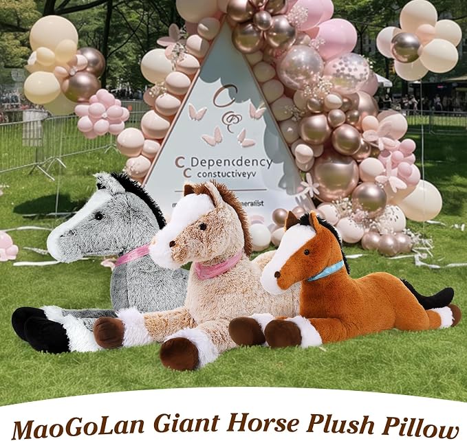 MaoGoLan Giant Horse Stuffed Animal Plush Toy, Large Horse Pony Stuff Plush Body Pillow Gift for Kid Girl Boy Birthday Gift Easter Baby Shower Party Decor (Gray, 47")
