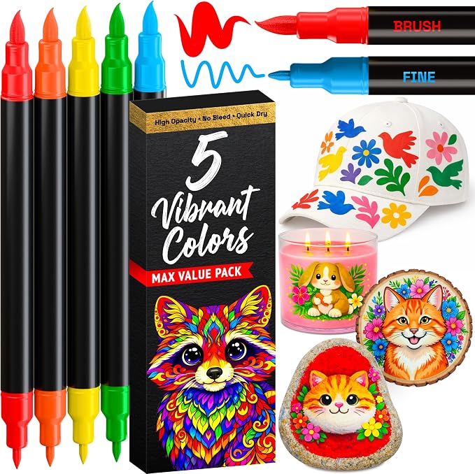 ARTISTRO 5 Acrylic Paint Markers - Paint Pens for Drawing - For Fabric, Rock, Glass, Wood, Molds - Arts & Crafts Gift for Adults, Teens, Kids, Classroom Must Haves & School Supplies