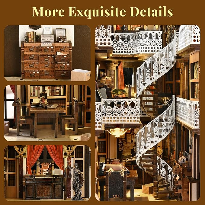 CCCDF Book Nook Kit Library, DIY Miniature House Kit, 3D Wooden Puzzle Dollhouse Kit for Adults and Teens, Bookshelf Booknook with LED Light (Law Library)