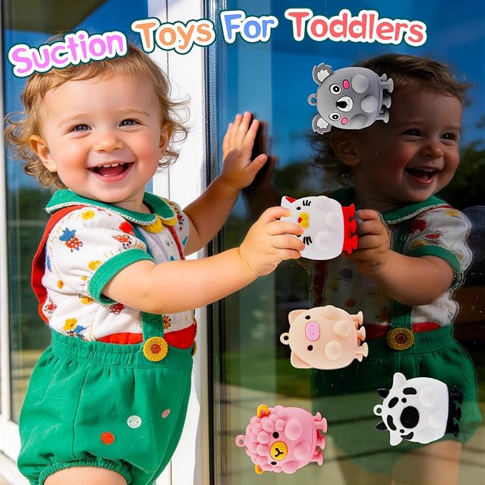 12 PCS Animal Pop Suction Fidgets Toys, Toddler Travel Sensory Toys for Airplane Car Activities Essential, Toddler Bath Toys, Goodie Bags Stuffers for Kids, 1 2 3 Year Old Boy Girls Birthday Gift
