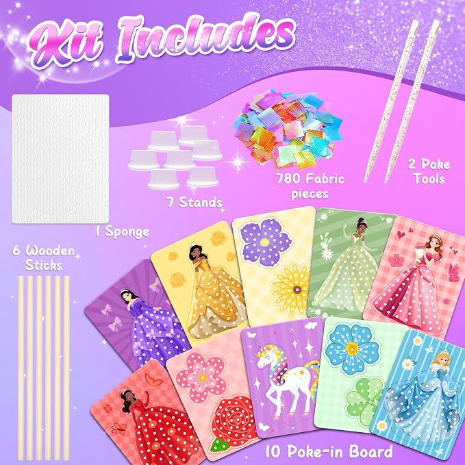 ZOOI Poke Art Kits, Arts and Crafts for Kids 4-8, Pretty Pretty Princess Game, Poke in Crafts for Kids Ages 4-8, Birthday Gifts for 4, 5, 6, 7, 8 Year Old Girl Toys Age 6-8 Art Kits
