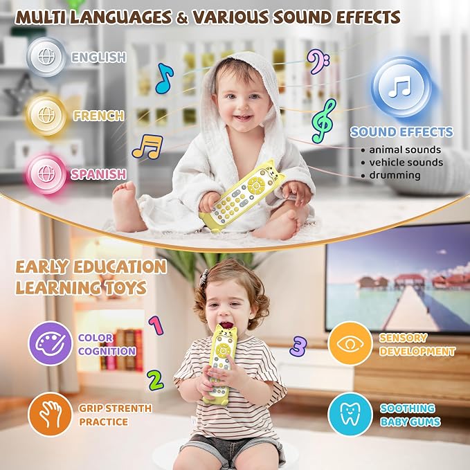 KIRALUMI Baby Remote Control Toy with Kitten Silicone Cover - Educational Musical Baby Toddler Toys with Realistic Play, Lights, and Sounds - 6, 9, 12, 18 Month Boys Girls Toys Gift.