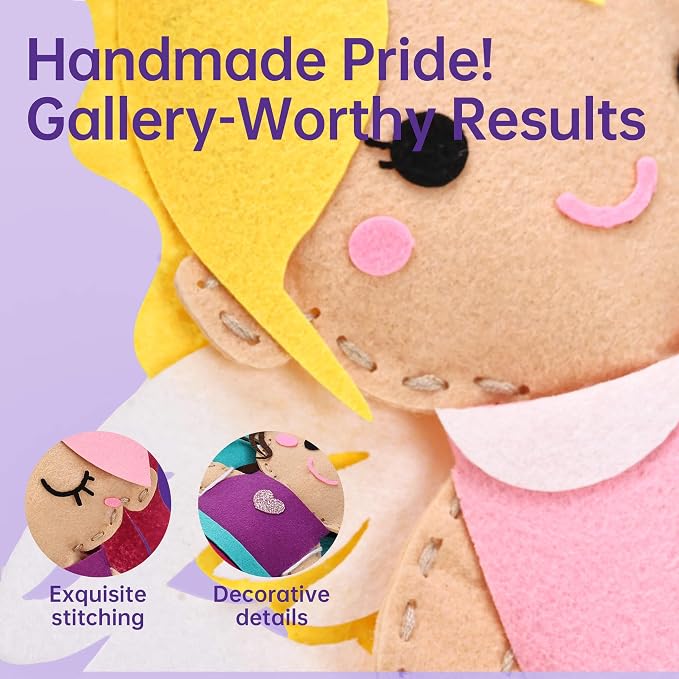 Cymbana Sewing Kit for Kids 5 Princess, Make Your Own Beginner Sewing Kits Ages 6+, Felt Craft Fashion Designer Kits for Girls