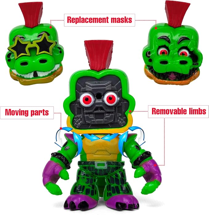 Set 12 pcs Inspired by Game Five Night at Freddys Toys | Mini Figures Collection with Masks | FNAF Action Figure [Rockstar Bonnie, Montgomery Gator, Chica, Human Security, Radioactive Foxy etc.]
