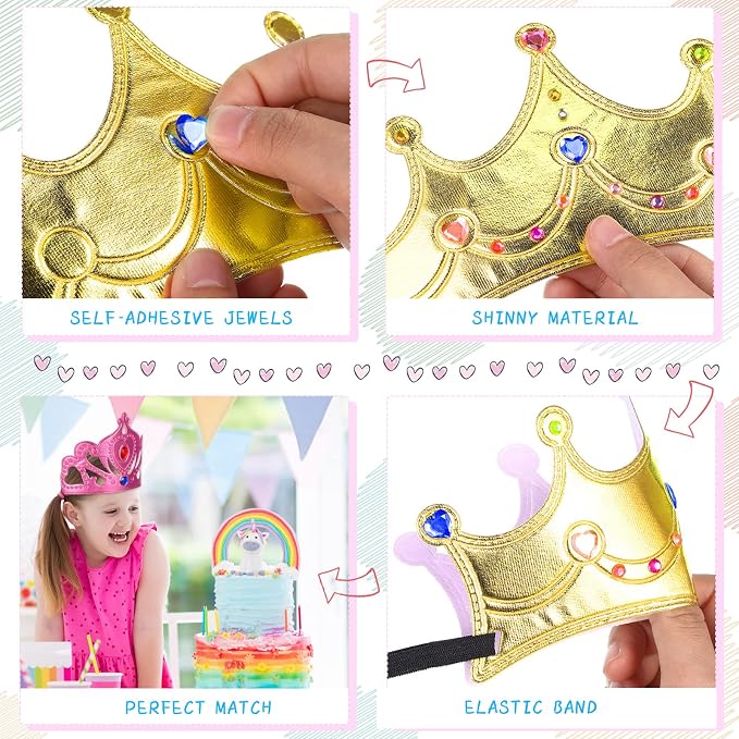 Yaomiao 22 pack DIY Crowns Set Include 12 Pcs Foam Princess Crowns and 10 Pcs Diamond Sticker for Kids