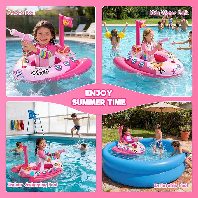 Kids Pool Floats with Water Gun, Toddler Inflatable Pool Toys for Kids Age 3-8 Years Old, Summer Outdoor Water, Beach, Swimming Pool Toys Gift for Boys and Girls