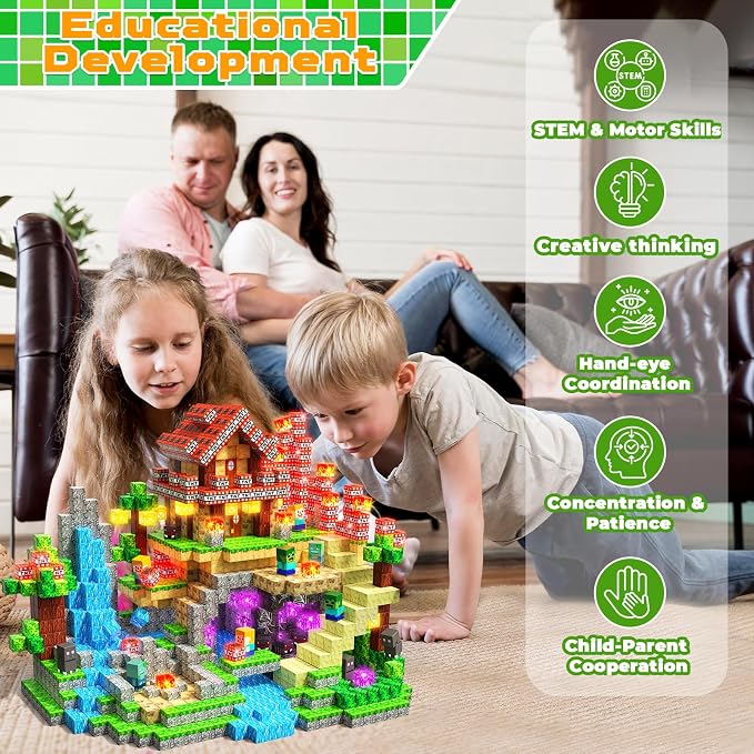 400PCS Magnetic Blocks with Light-Up Blocks - Magnetic Building Blocks Playset, Magnetic Stacking Cube Toys, STEM Sensory Montessori Learning Toys, Birthday Gifts for Kids Boys and Girls Age 3+