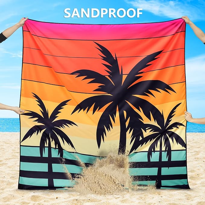 AISPARKY Beach Blanket Waterproof Sandproof Extra Large, Oversized Beach Mat, Quick Drying&Compact&Lightweight, Picnic Blankets Vacation Essentials for Outdoor Beach Camping (79" X 83" (4 Person))