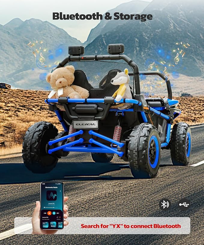 ELEMARA 24V Ride on Car for Kids, 2 Seater XL 20" Seat Ride on Toy, 10AH 4WD Battery Powered 4.5MPH Electric Car with Remote, 3 Speeds, Music Gift for Ages 3-8
