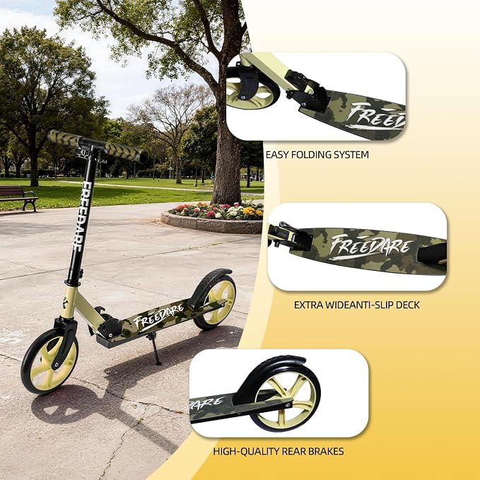 FREEDARE Kick Scooter for Kids & Adults Ages 8+, Foldable Teen Scooter with 2 Big 8-inch Wheels and 4-Level Adjustable Handlebar, Max Load 220 LBS