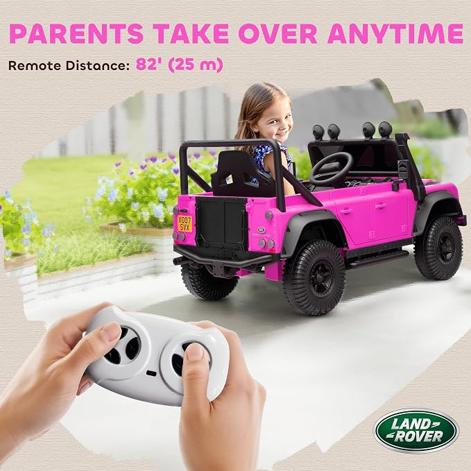 Qaba Land Rover 110SVX Licensed Electric Car for Kids, 12V Battery Powered Kids Ride On Car with Remote Control, Dual Motors, Spring Suspension, LED Lights, 3 Speeds Ride On Truck, Pink