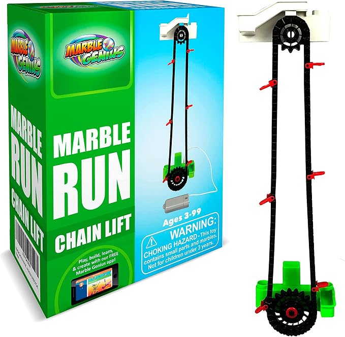 Marble Genius Automatic Chain Lift - Marble Run Accessory Add-On Set for Creating Exciting Mazes, Tracks, and Races - Endless Fun, and Creativity, Experience The Thrills of Marbles Racing