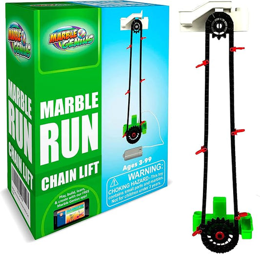 Marble Genius Automatic Chain Lift - Marble Run Accessory Add-On Set for Creating Exciting Mazes, Tracks, and Races - Endless Fun, and Creativity, Experience The Thrills of Marbles Racing
