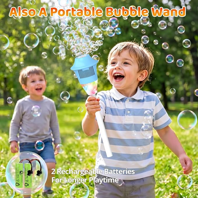 Bubble Machine for Kids: Rechargeable Bubble Blower Maker Torch with Light Music, 2 Batteries 47" Adjustable Height, Bubbles Wand Outdoor Toddler Toys for Summer Camping Wedding Backyard Pool Party