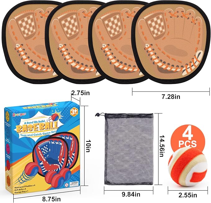 Toss and Catch Ball Game with Soft Balls & Sticky Baseball Gloves - Toys for Indoor, Outdoor, Yard, Beach, Pool, Camping - Birthday Gift for Boys, Girls, Toddler, Kids Ages 3-12 - Brown