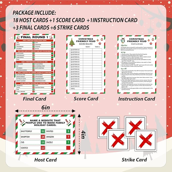 Christmas Friendly Feud Game, Santa Themed Party Game for Family, Winter Party Supplies and Activities Decorations, Holiday Trivia Games for Large Groups, 1 Pack(03)