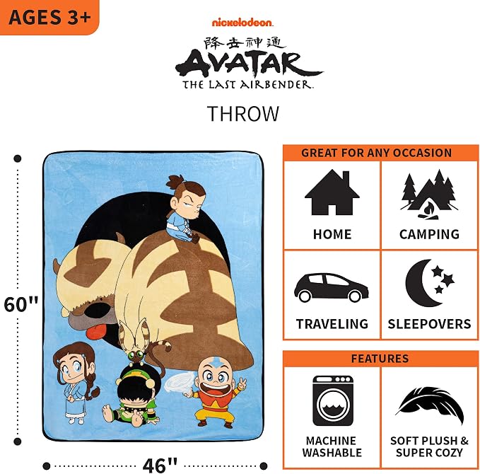 Franco Kids Bedding Soft Plush Micro Raschel Throw, 46 in x 60 in, Avatar The Last Airbender