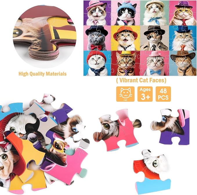 Jumbo Floor Puzzle for Kids,48 Piece Cat Jigsaw Puzzles,Pet Learning Educational Toys for Toddlers Ages 3-5,Children Gift for Boy Girl Ages 4-8