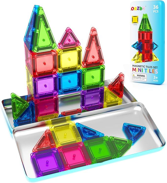 Magnetic Tiles Mini Travel Toddler Set, Magnetic Blocks Building Kids Toys & Games, Montessori Preschool Classroom Must Haves Educational Learning Sensory Toys for 3+ Year Old Boys Girls Birthday Gift