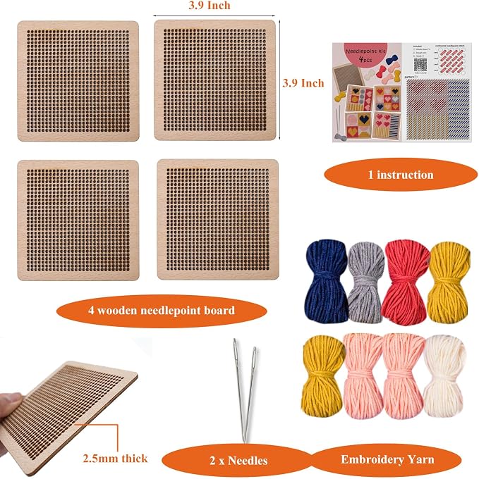 Yushen 4Pcs Heart Coaster Needlepoint Kit for Adult Cross Stitch Kits DIY Adults Needlepoint Embroidery Starter Set with Patterns Embroidery Needles Threads Crafts (Love)