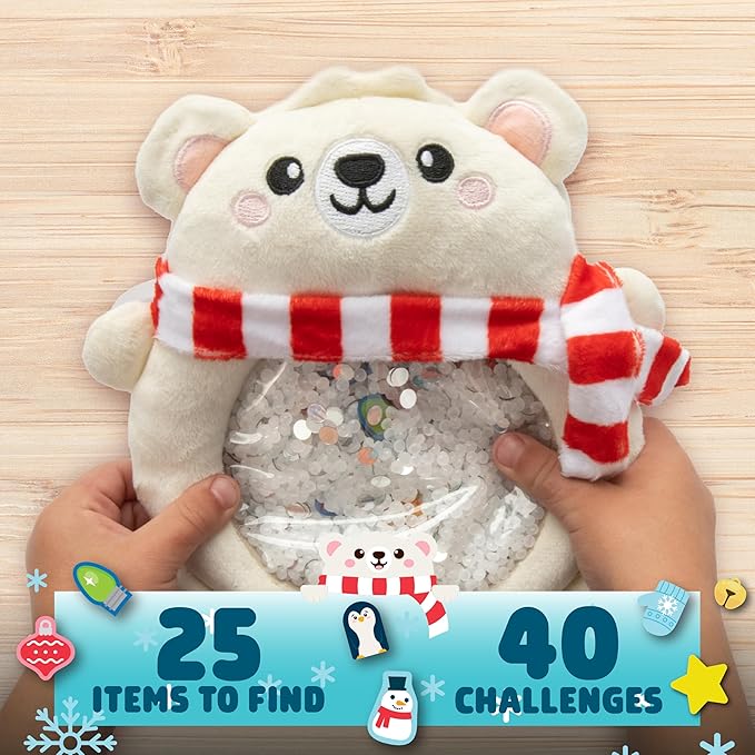 Chuckle & Roar Seek & Find Plush Polar Bear Game - Ages 3+, Multicolor, 1 Plush, 20 Cards - Portable Travel Toys - Screen Free Sensory Toys for Toddlers - Back Pouch Storage Toddler Plane Essentials