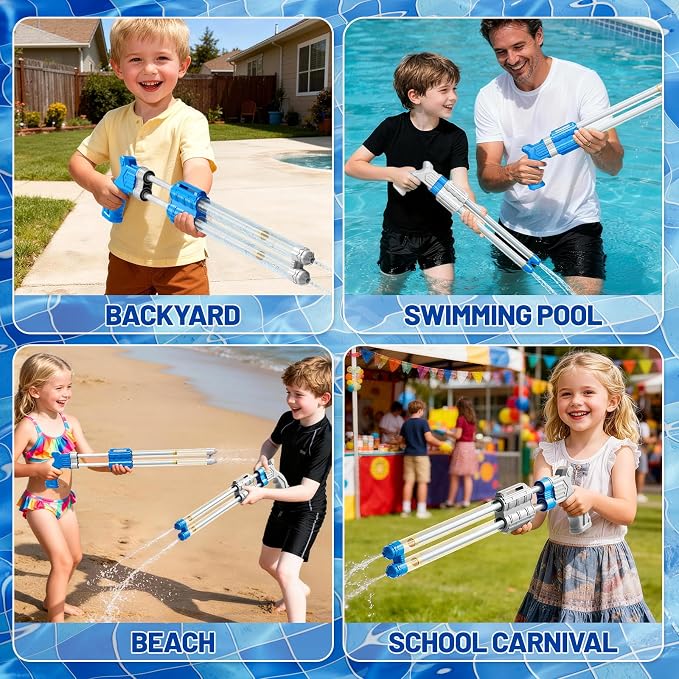 4 Packs Double-Nozzles Water Blaster Pool Toys Set for Kids Ages 3 4 5 6，Pool Beach Water Squirt Guns with Long Shooting Range and Ergonomic Handles, Outdoor Summer Gifts for 3-6 4-8 Year Boys Girls