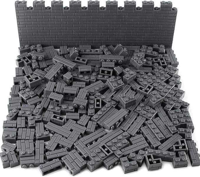 Masonry Bricks Set - Compatible with Major Brands Building Blocks, 260 Pieces Bulk 1x2 1x3 1x4 and Corner Bricks for DIY Wall House Construction (Dark Gray)