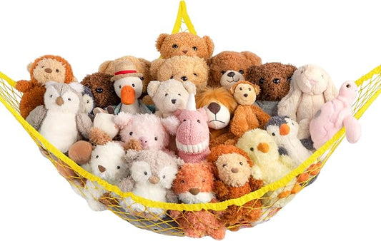 Stuffed Animal Storage Hammock Net Corner - Large Toy Hammock Net for Stuffed Animals Room Decor - Cute Stuff Animal Organizer Holder for Plush Plushie - Kids Baby Nursery Wall Bedroom Home Decor