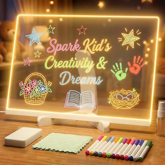 Girl Gifts Boy Gifts - Warm Led Drawing Board for Kids, 17" Flicker-Free Led Note Board with Upgrade Bracket, Soft Light Board with 12 Markers, Holiday Gifts for Kids Ages 3-12