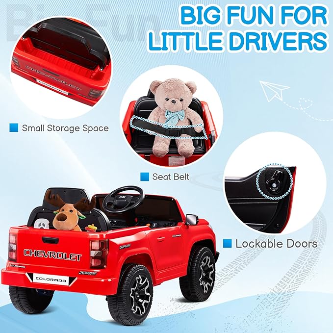 Winado Licensed Chevrolet Colorado Electric Car for Kids, 12V Ride on Toys for Toddlers with Remote Control, Battery Powered Electric Car Ride On Vehicle w/Bluetooth, Soft Start, LED Lights - Red