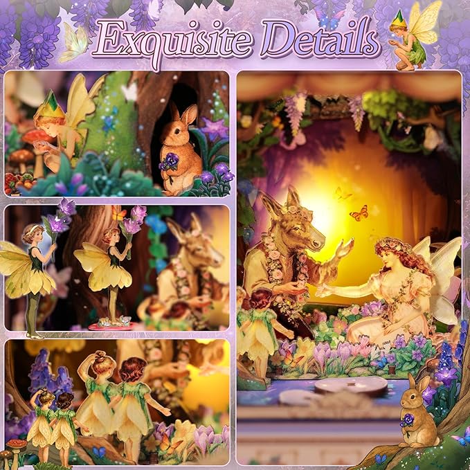 CUTEBEE DIY Miniature House Kit, 3D Wooden Puzzle for Adults, Book Nook Shelf Insert, Shakespeare Literary Gift, Enchanted Forest Miniature Theater Desktop Decor (A Midsummer Night's Dream)