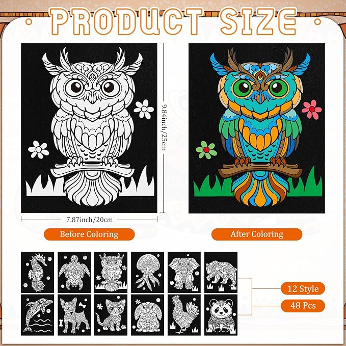 Cinrobiye 48 Pcs Velvet Coloring Posters Animals Fuzzy Posters to Color Bulk Felt Coloring Page Craft for Adults Teenagers All Ages Classroom Assisted Living Festive Holiday Art&Craft Activity